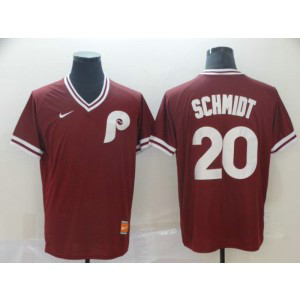 MLB Phillies 20 Mike Schmidt Red Nike Cooperstown Collection Legend V-Neck Men Jersey