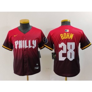 MLB Phillies 28 Alec Bohm Red 2024 City Connect Nike Cool Base Youth Jersey MLB Phillies 28 Alec Bohm Red 2024 City Connect Nike Cool Base Youth Jersey