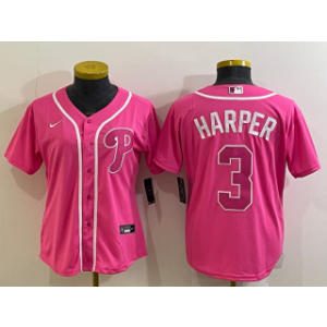 MLB Phillies 3 Bryce Harper Pink Nike Cool Base Women Jersey(Run Small) MLB Phillies 3 Bryce Harper Pink Nike Cool Base Women Jersey(Run Small)