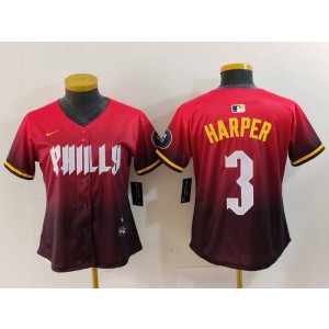 MLB Phillies 3 Bryce Harper Red 2024 City Connect Nike Cool Base Women Jersey MLB Phillies 3 Bryce Harper Red 2024 City Connect Nike Cool Base Women Jersey