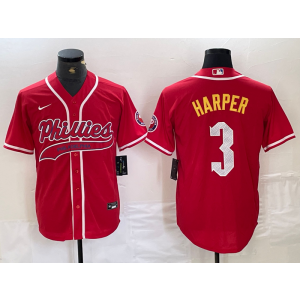 MLB Phillies 3 Bryce Harper Red Baseball Nike Cool Base Men Jersey