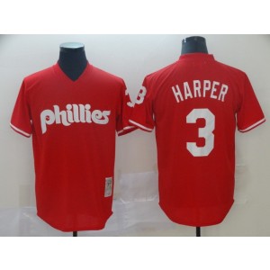 MLB Phillies 3 Bryce Harper Red Throwback Men Jersey MLB Phillies 3 Bryce Harper Red Throwback Men Jersey