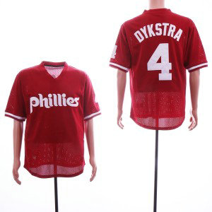 MLB Phillies 4 Lenny Dykstra Red Mesh BP Men Jersey MLB Phillies 4 Lenny Dykstra Red Mesh BP Men Jersey