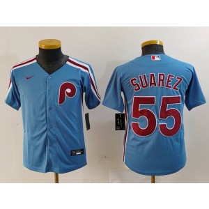 MLB Phillies 55 Suarez Blue Nike Cool Base Youth Jersey MLB Phillies 55 Suarez Blue Nike Cool Base Youth Jersey