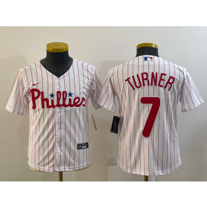 MLB Phillies 7 Trea Turner White Nike Cool Base Youth Jersey