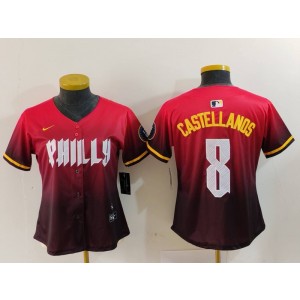 MLB Phillies 8 Nick Castellanos Red 2024 City Connect Nike Cool Base Women Jersey