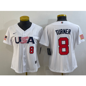 MLB Phillies 8 Trea Turner White 2023 World Baseball Classic Women Jersey MLB Phillies 8 Trea Turner White 2023 World Baseball Classic Women Jersey