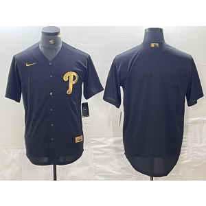 MLB Phillies Blank Black Gold Nike Cool Base Men Jersey