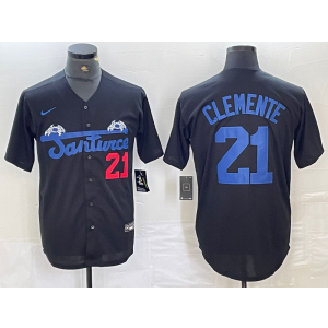 MLB Pirates 21 Roberto Clemente Black Nike Cool Base Men Jersey