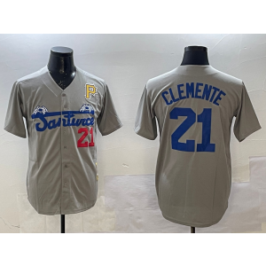 MLB Pirates 21 Roberto Clemente Grey Nike Cool Base Men Jersey MLB Pirates 21 Roberto Clemente Grey Nike Cool Base Men Jersey