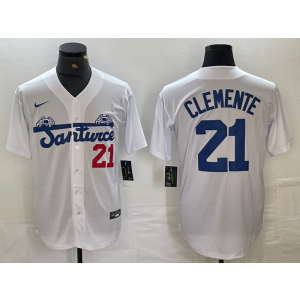 MLB Pirates 21 Roberto Clemente White Nike Cool Base Men Jersey