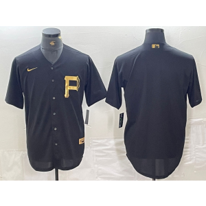 MLB Pirates Blank Black Gold Nike Cool Base Men Jersey