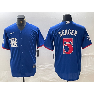 MLB Rangers 5 Seager Blue Nike Cool Base Men Jersey