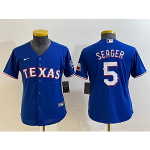 MLB Rangers 5 Seager Blue Nike Cool Base Youth Jersey MLB Rangers 5 Seager Blue Nike Cool Base Youth Jersey