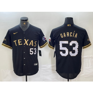 MLB Rangers 53 Adolis García Black Gold Nike Cool Base Men Jersey