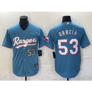 MLB Rangers 53 Adolis García Light Blue Gold Nike Cool Base Men Jersey MLB Rangers 53 Adolis García Light Blue Gold Nike Cool Base Men Jersey