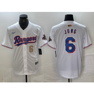 MLB Rangers 6 Josh Jung White Gold Champion Nike Cool Base Men Jersey MLB Rangers 6 Josh Jung White Gold Champion Nike Cool Base Men Jersey