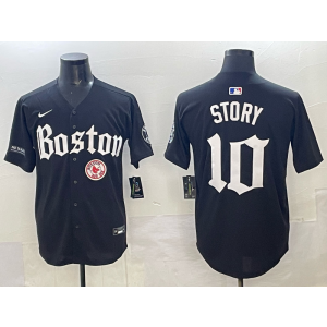 MLB Red Sox 10 Story Black Nike Cool Base Men Jersey