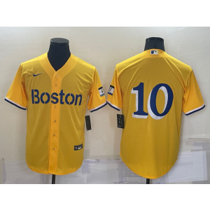 MLB Red Sox 10 Yellow Nike Cool Base Men Jersey