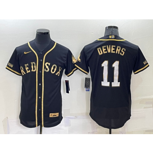 MLB Red Sox 11 Rafael Devers Black Gold Nike Flexbase Men Jersey