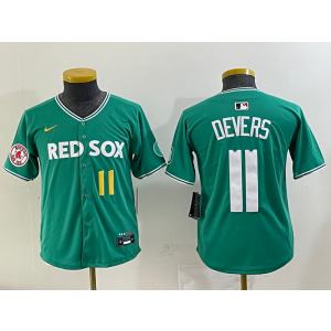 MLB Red Sox 11 Rafael Devers Green Nike Cool Base Youth Jersey