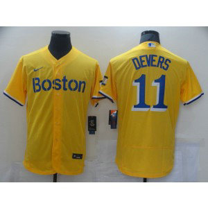 MLB Red Sox 11 Rafael Devers Yellow 2021 New Flexbase Men Jersey
