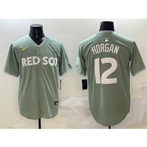 MLB Red Sox 12 Horgan Grey Nike Cool Base Men Jersey