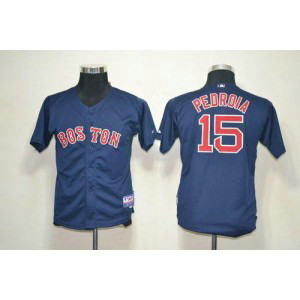 MLB Red Sox 15 Dustin Pedroia Dark Blue Cool Base Youth Jersey
