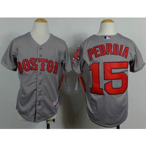 MLB Red Sox 15 Dustin Pedroia Grey Cool Base Youth Jersey