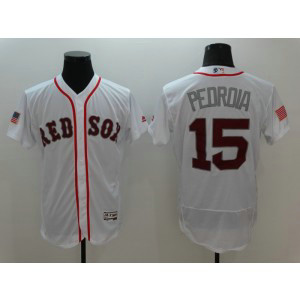 MLB Red Sox 15 Dustin Pedroia White Stars and Stripes Flexbase Men Jersey