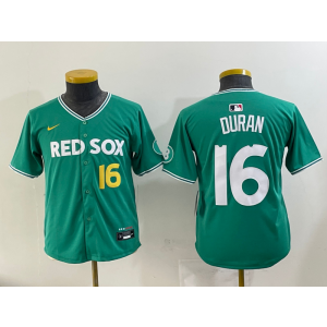 MLB Red Sox 16 Duran Green Nike Cool Base Youth Jersey