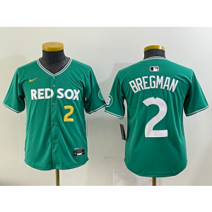 MLB Red Sox 2 Bregman Green Gold Nike Cool Base Youth Jersey