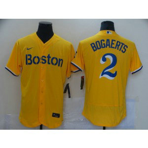 MLB Red Sox 2 Xander Bogaerts Yellow 2021 New Flexbase Men Jersey