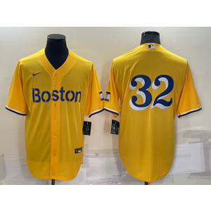 MLB Red Sox 32 Yellow Nike Cool Base Men Jersey
