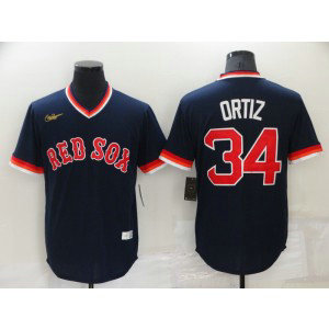 MLB Red Sox 34 David Ortiz Blue Throwback Men Jersey