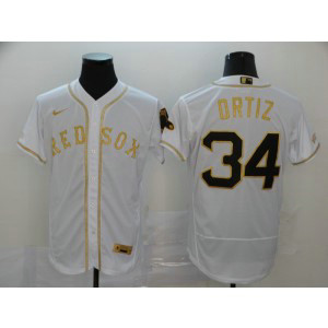 MLB Red Sox 34 David Ortiz White Gold 2020 Nike Flexbase Men Jersey