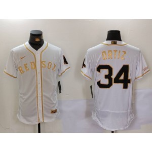 MLB Red Sox 34 David Ortiz White Gold Nike Cool Base Men Jersey