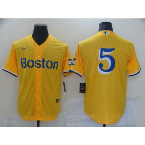MLB Red Sox 5 Nomar Garciaparra Yellow 2021 New Cool Base Men Jersey
