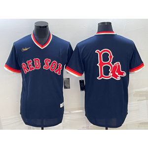 MLB Red Sox Blank Blue Baseball Logo Thorwback Men Jersey