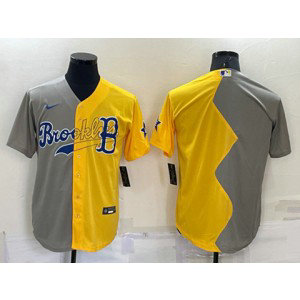 MLB Red Sox Blank Grey Yellow Split Nike Cool Base Men Jersey
