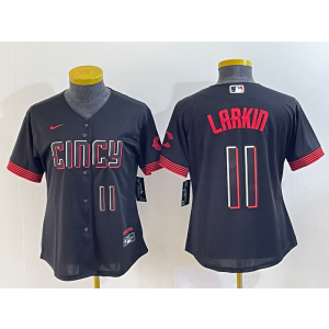 MLB Reds 11 Barry Larkin Black 2023 City Connect Nike Cool Base Women Jersey