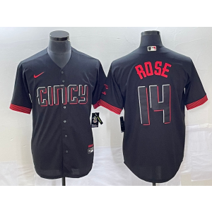 MLB Reds 14 Pete Rose Black 2023 City Connect Nike Cool Base Men Jersey MLB Reds 14 Pete Rose Black 2023 City Connect Nike Cool Base Men Jersey