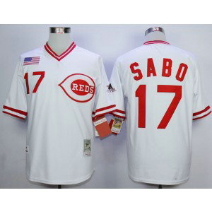 MLB Reds 17 Chris Sabo White 1990 Throwback Men Jersey MLB Reds 17 Chris Sabo White 1990 Throwback Men Jersey