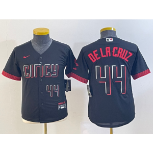 MLB Reds 44 De La Cruz Black 2023 City Connect Nike Cool Base Youth Jersey MLB Reds 44 De La Cruz Black 2023 City Connect Nike Cool Base Youth Jersey