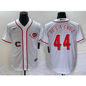MLB Reds 44 De La Cruz White Nike Cool Base Men Jerseys MLB Reds 44 De La Cruz White Nike Cool Base Men Jerseys