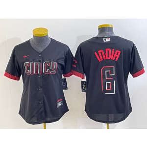 MLB Reds 6 Jonathan India Black 2023 City Connect Nike Cool Base Women Jersey