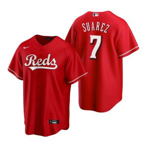 MLB Reds 7 Eugenio Suarez Scarlet Nike Cool Base Men Jersey MLB Reds 7 Eugenio Suarez Scarlet Nike Cool Base Men Jersey