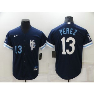 MLB Royals 13 Salvador Perez 2022 Navy City Connect Nike New Cool Base Men Jersey