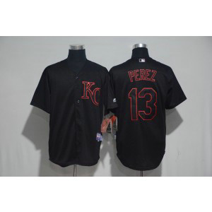 MLB Royals 13 Salvador Perez Black Cool Base Men Jersey