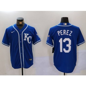 MLB Royals 13 Salvador Perez Blue Nike Cool Base Men Jersey